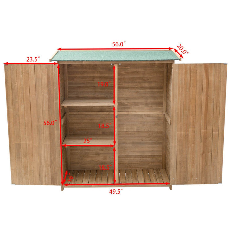 64 Inch Outdoor Solid Wooden Storage Shed Garden Wood Tools Cabinet with Waterproof Roof and Locking Latch