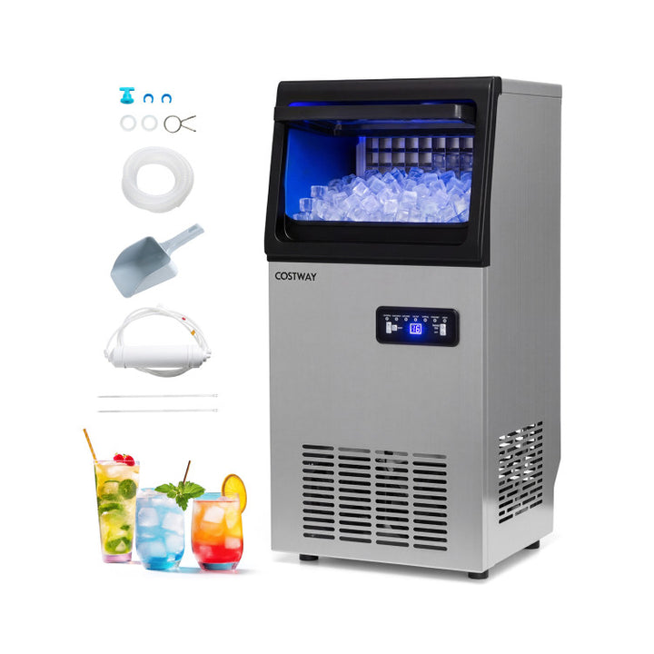 110 lbs/24H Freestanding Ice Maker Stainless Steel Commercial Ice Machine with Auto-Cleaning Function and Smart Panel