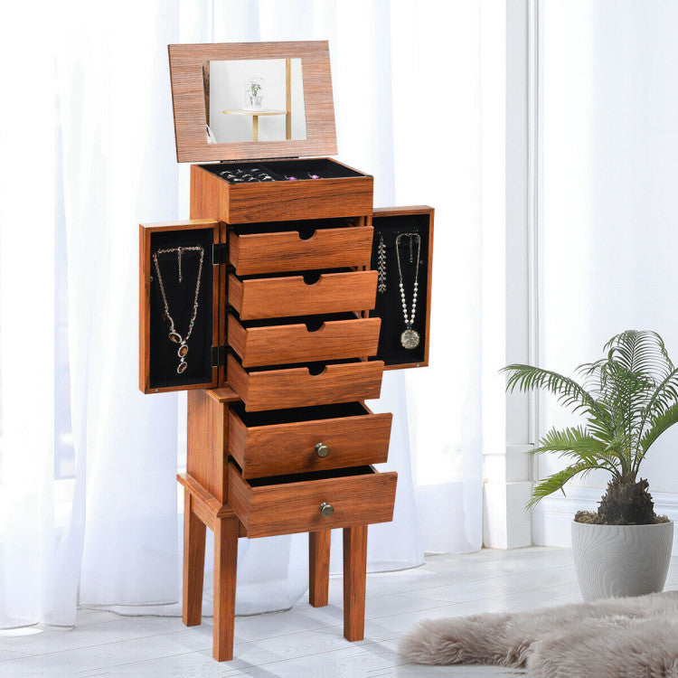 Standing Jewelry Cabinet Vintage Armoire Jewelry Boxes with Drawers and Top Flip Makeup Mirror