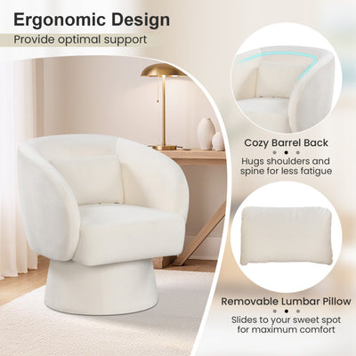 Swivel Accent Chair Upholstered Barrel Chair with Curved Back and Removable Lumbar Pillow