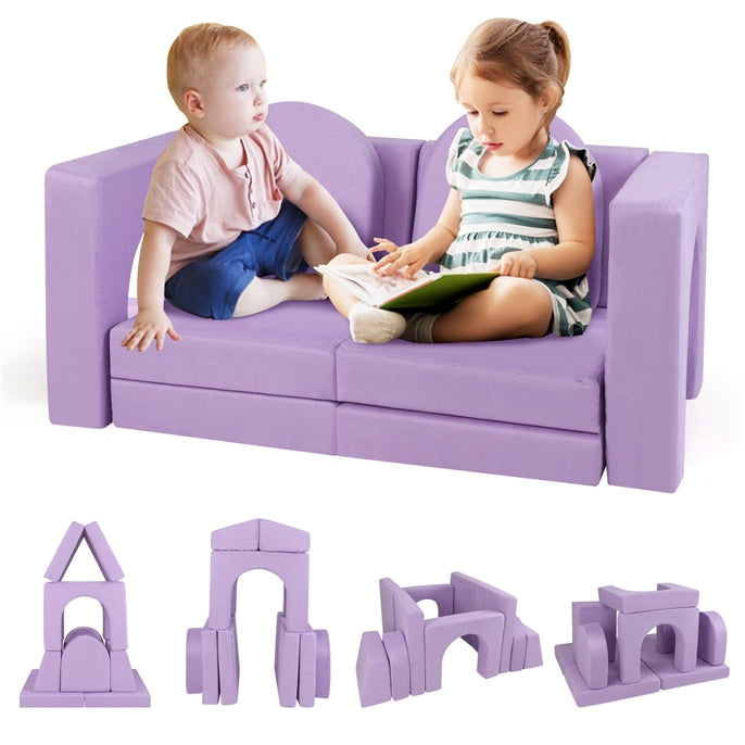 8 Pcs Convertible Play Sofa for Children, Modular Climbing &amp; Crawling Playset with Soft Anti-Wrinkle Suede