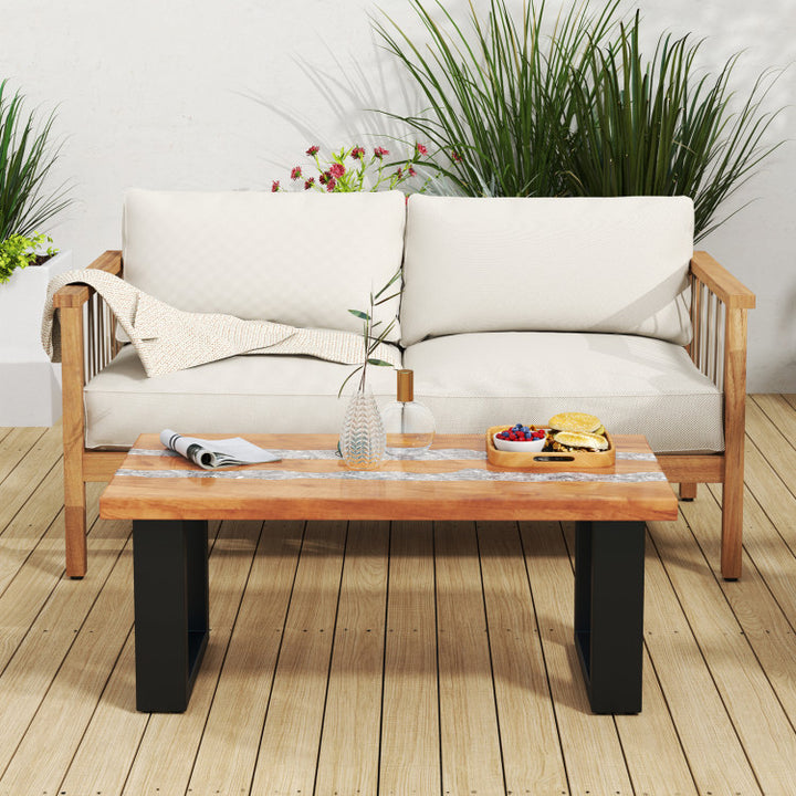 Teak Wood Patio Table with River Feel Epoxy Tabletop