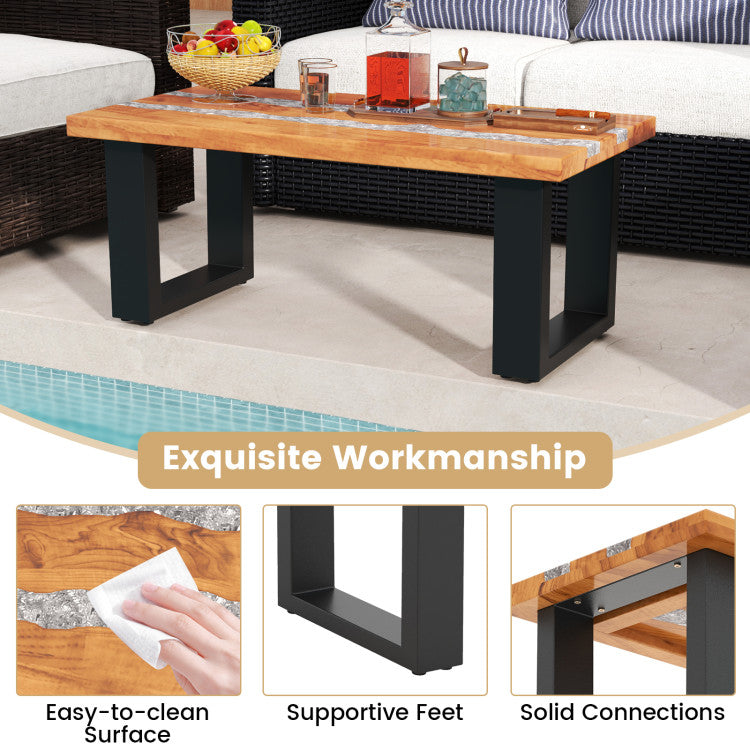 Teak Wood Patio Table with River Feel Epoxy Tabletop