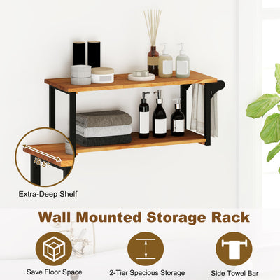Teak Wood Wall Mounted Floating Shelves with Towel Bar