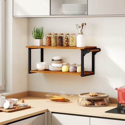 Teak Wood Wall Mounted Floating Shelves with Towel Bar