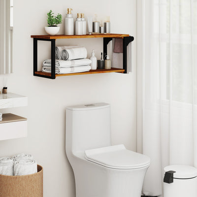 Teak Wood Wall Mounted Floating Shelves with Towel Bar