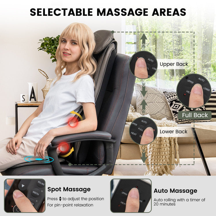 Thai Shiatsu Back Massager Chair Pad Rolling Massage Seat Cushion with Removable Back Flap and Pillow