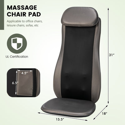 Thai Shiatsu Back Massager Chair Pad Rolling Massage Seat Cushion with Removable Back Flap and Pillow
