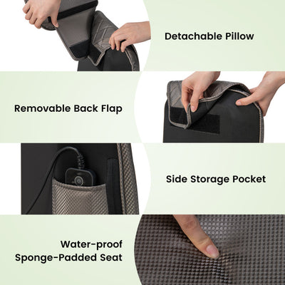 Thai Shiatsu Back Massager Chair Pad Rolling Massage Seat Cushion with Removable Back Flap and Pillow