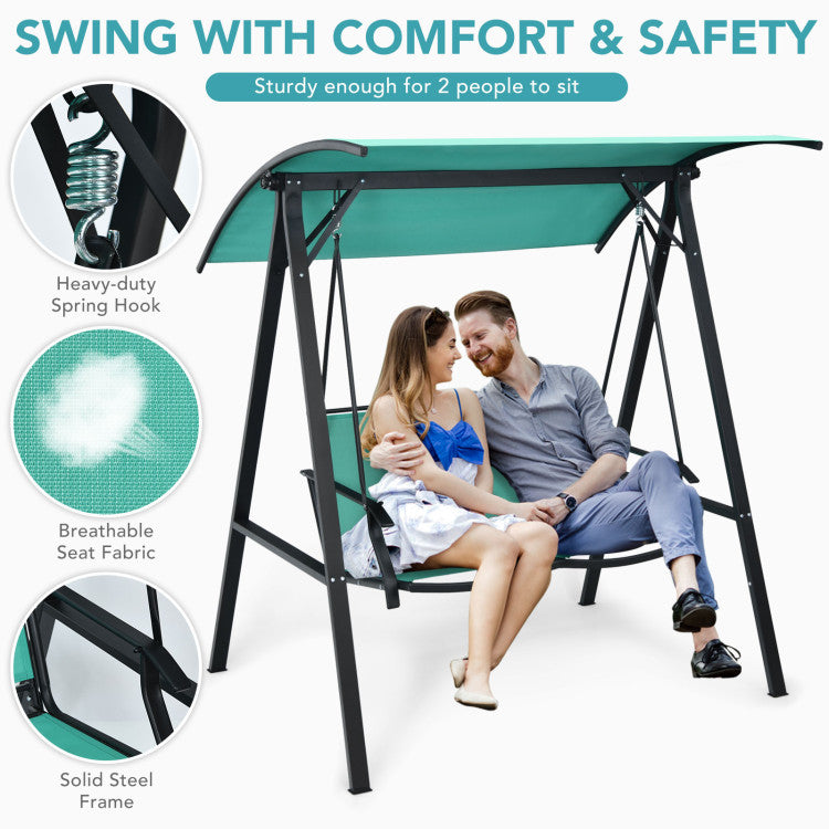 2 Person Patio Swing with Weather Resistant Glider and Adjustable Canopy