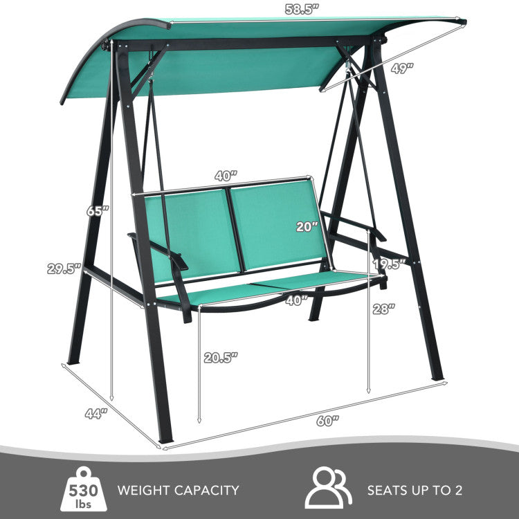 2 Person Patio Swing with Weather Resistant Glider and Adjustable Canopy