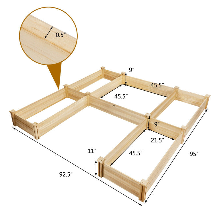 U-Shaped Raised Garden Bed Wooden Planter Container Vegetable Box