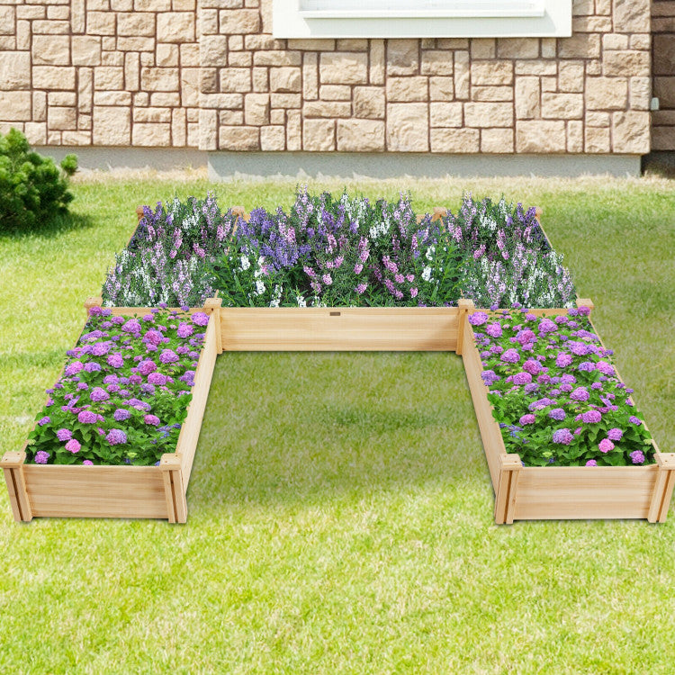 U-Shaped Raised Garden Bed Wooden Planter Container Vegetable Box