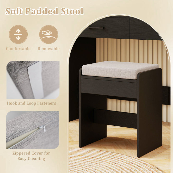 Vanity Set with Lighted Mirror and Stool with Power Outlet