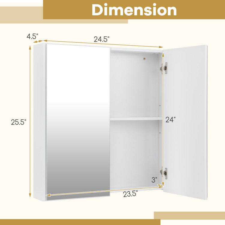Double Door Bathroom Wall Cabinet with Mirror and Adjustable Shelf