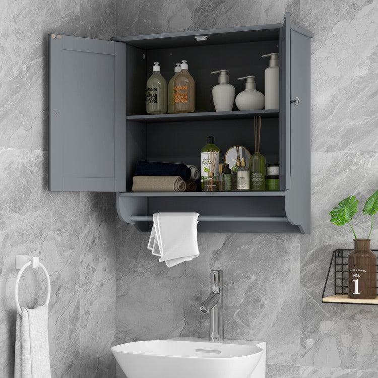 Wall Mounted Bathroom Storage Medicine Cabinet with Towel Bar