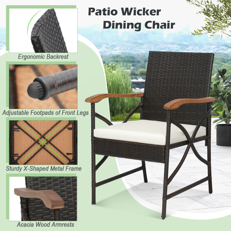 9 Pieces Outdoor Rattan Dining Table Set Patio Wicker Furniture Set with Umbrella Hole and Cushions