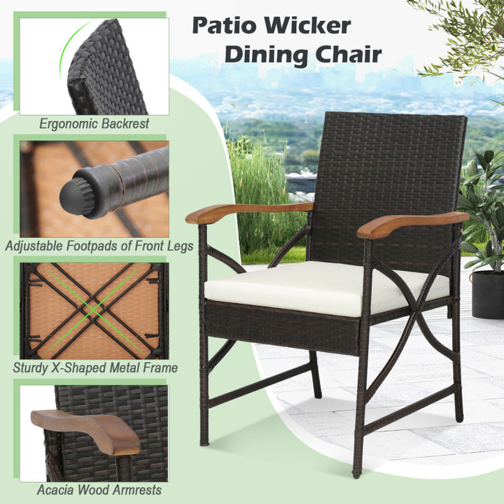 9 Pieces Outdoor Rattan Dining Table Set Patio Wicker Furniture Set with Umbrella Hole and Cushions