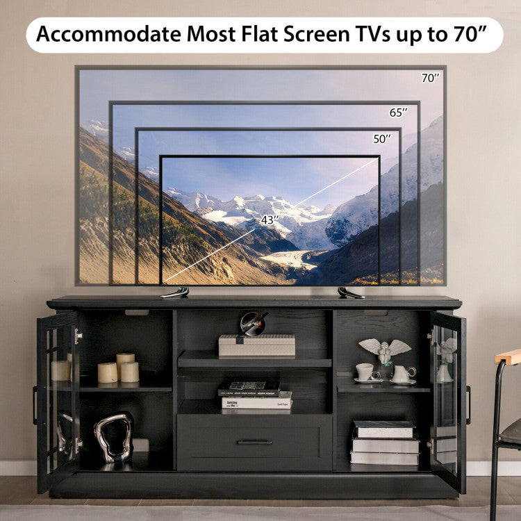 Wooden TV Stand Media Console Table Entertainment Center with Storage Cabinets and Adjustable Shelves for TVs up to 70 Inch