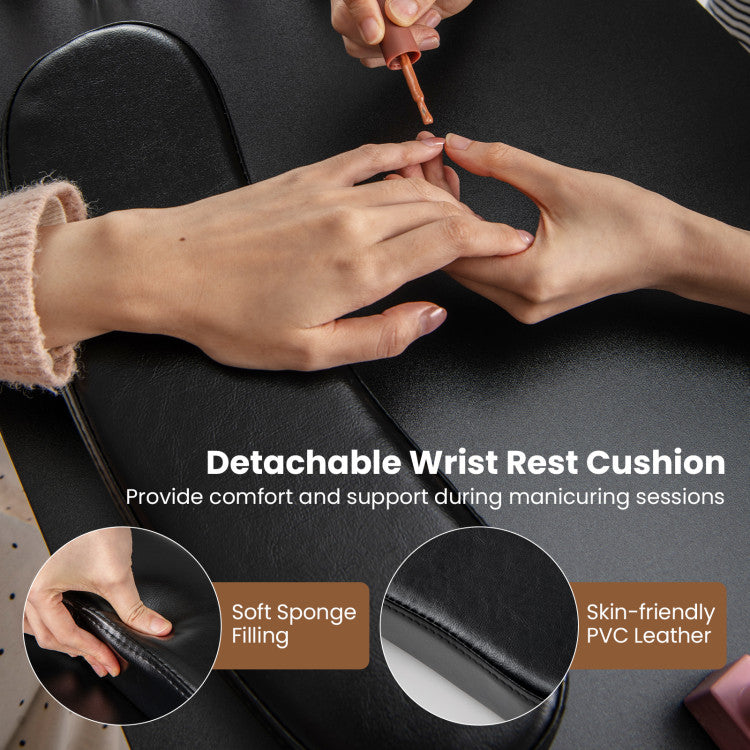 Wooden Manicure Table Nail Desk with Drawers Wrist Rest