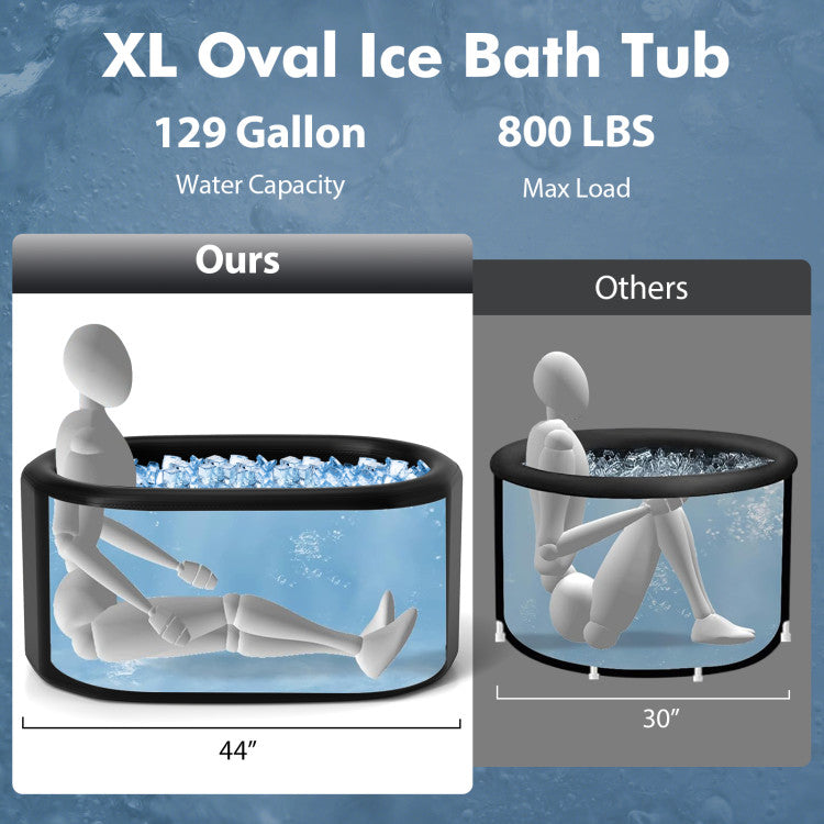 XL 129 Gal Oval Ice Bath Tub with Cover and Hand Pump for Athletes