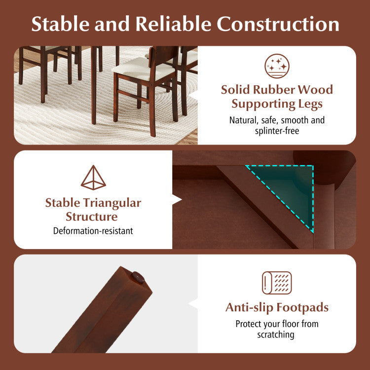 5-Piece Dining Table Set with High Curved Back for 4 People