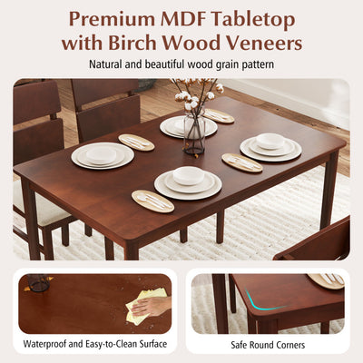 5-Piece Dining Table Set with High Curved Back for 4 People