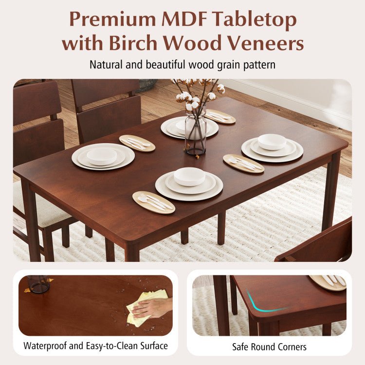 5-Piece Dining Table Set with High Curved Back for 4 People