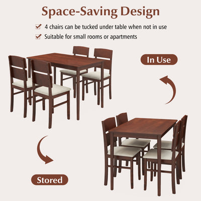 5-Piece Dining Table Set with High Curved Back for 4 People