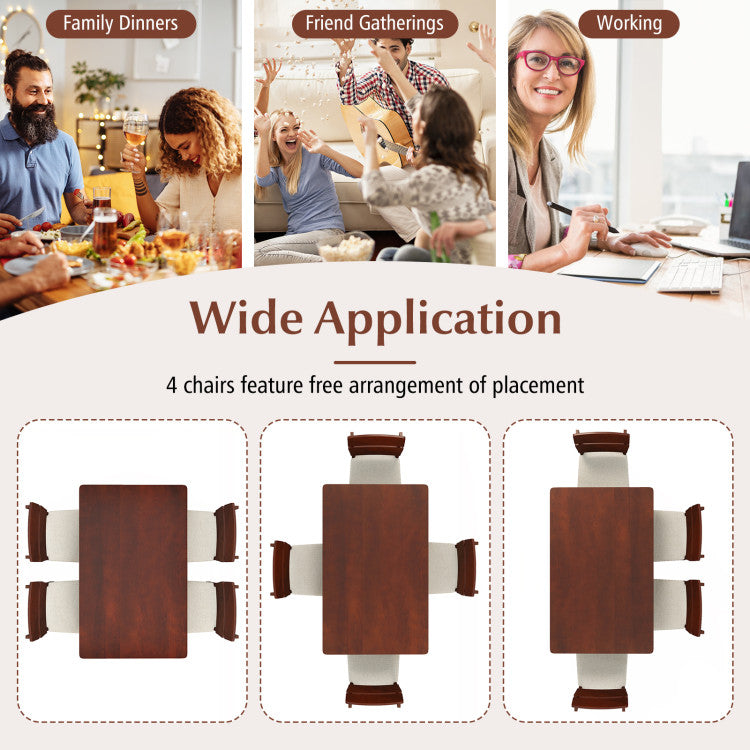 5-Piece Dining Table Set with High Curved Back for 4 People