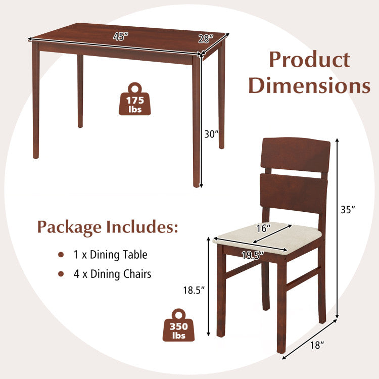 5-Piece Dining Table Set with High Curved Back for 4 People