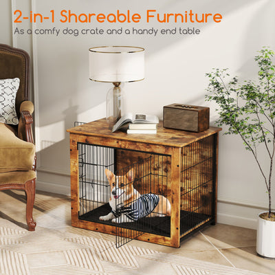 Dog Crate Furniture with Cushion and Double Doors for Small/Medium Dogs