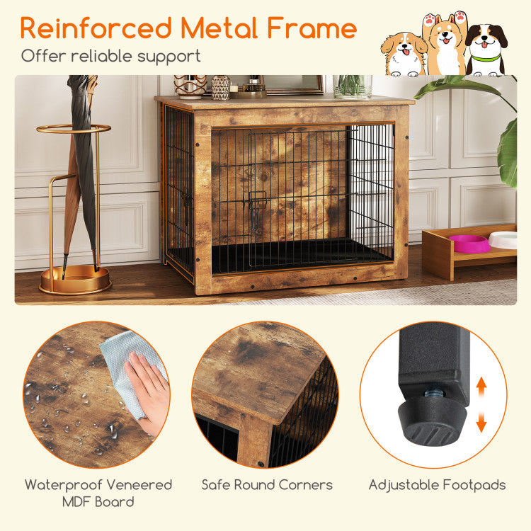 Dog Crate Furniture with Cushion and Double Doors for Small/Medium Dogs