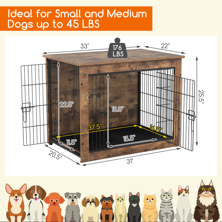 Dog Crate Furniture with Cushion and Double Doors for Small/Medium Dogs