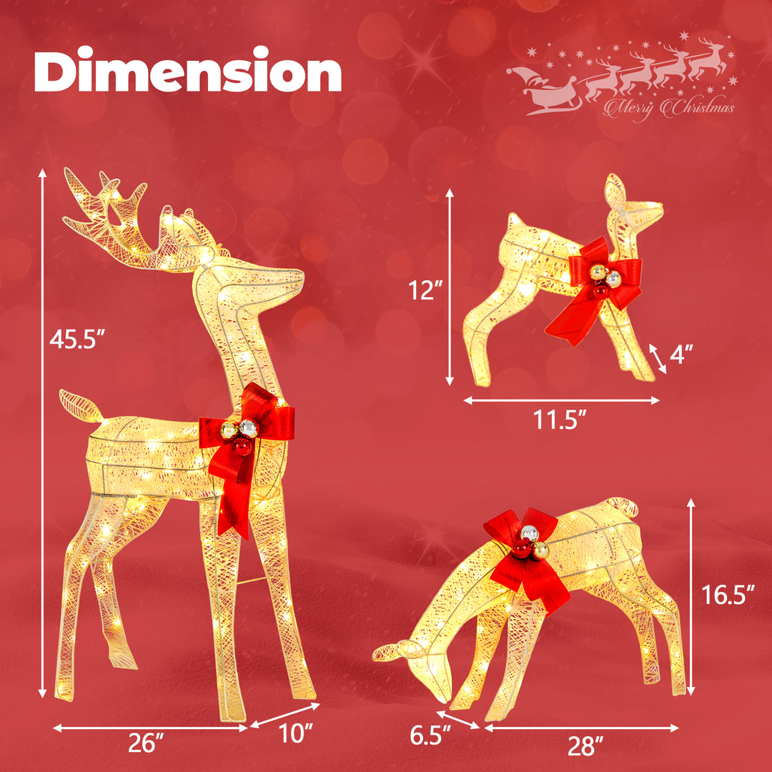 3 Pieces Lighted Reindeer Family Set, Pre-lit Christmas Decoration w/ 230 LED Lights