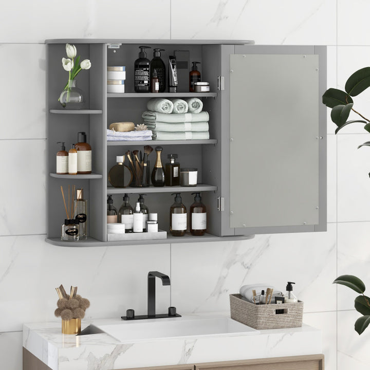 Wall-Mounted Bathroom Mirror Cabinet with Storage Shelves