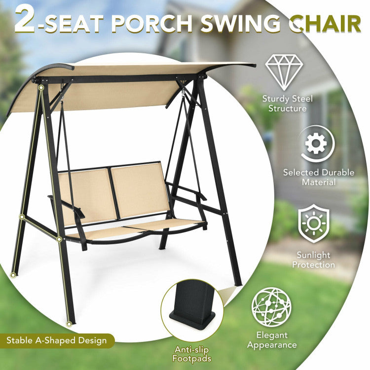 2 Person Patio Swing with Weather Resistant Glider and Adjustable Canopy