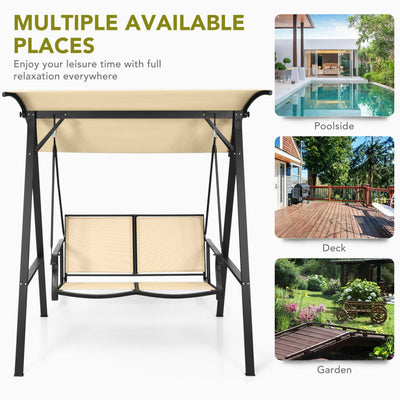 2 Person Patio Swing with Weather Resistant Glider and Adjustable Canopy