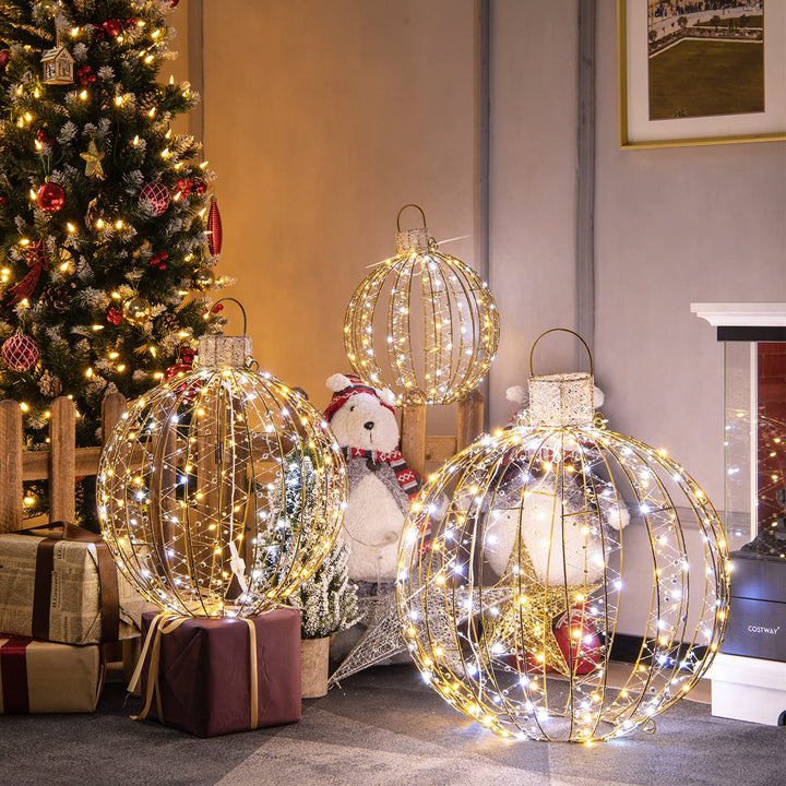 3-Piece Christmas LED Ball Lights, Outdoor Hanging Light Spheres with 360 LEDs