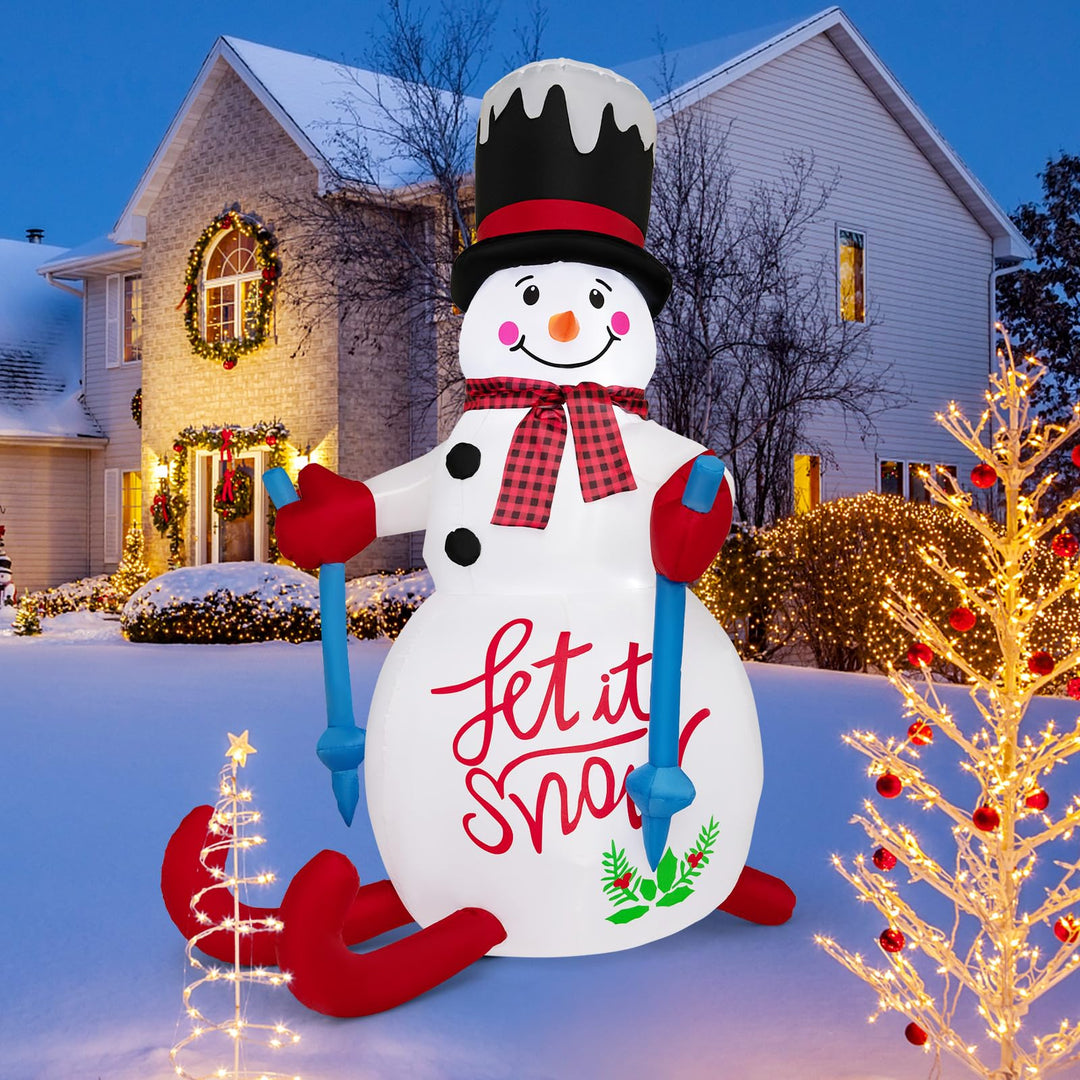 6FT Xmas Inflatable Skiing Snowman, Self Inflating Christmas Decoration with Built-in Sandbag
