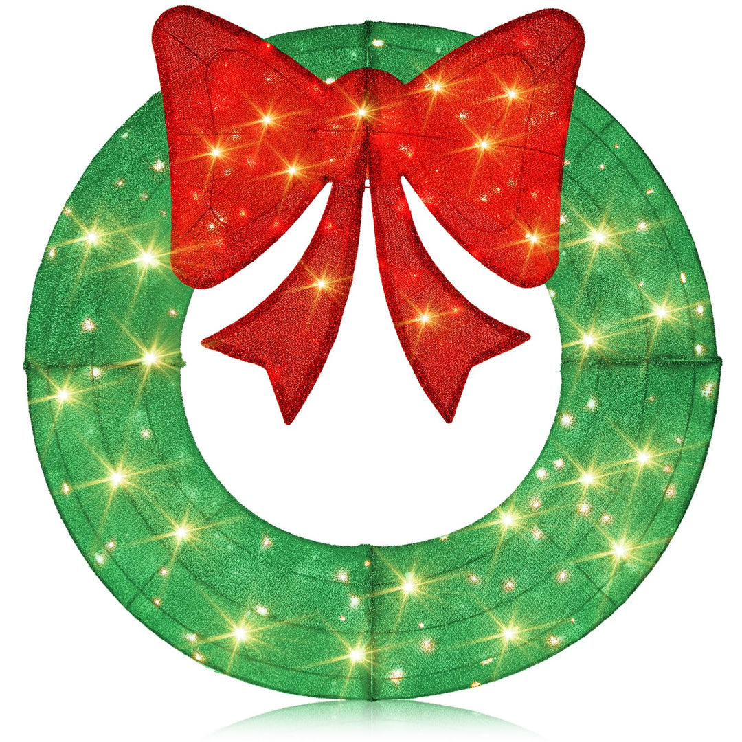 48 Inch Pre-Lit Christmas Wreath, Indoor/Outdoor Xmas Decoration with 200 LED Lights