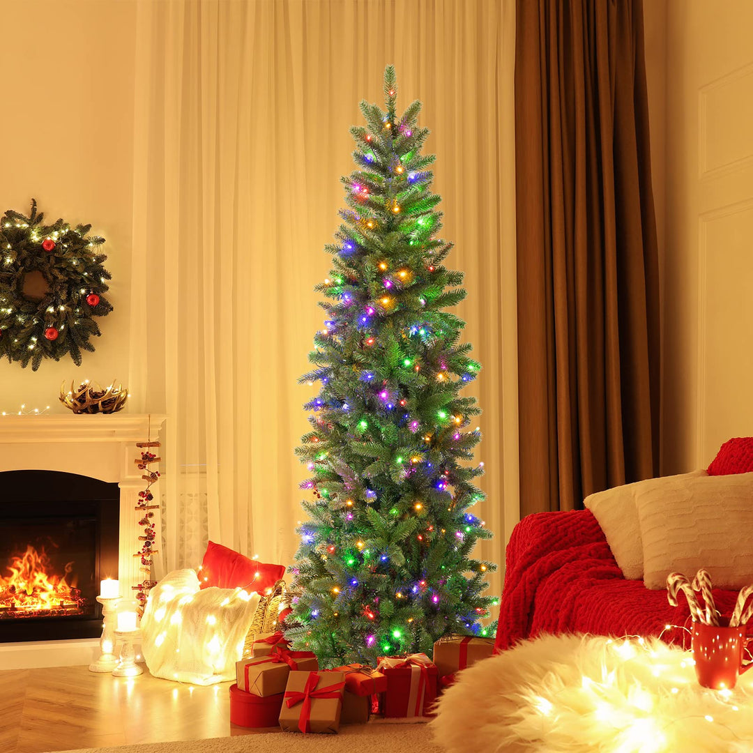 6 ft Full Artificial Christmas Tree, Pre-lit Xmas Tree w/ Switchable Warm White &amp; Multi-color LED Lights
