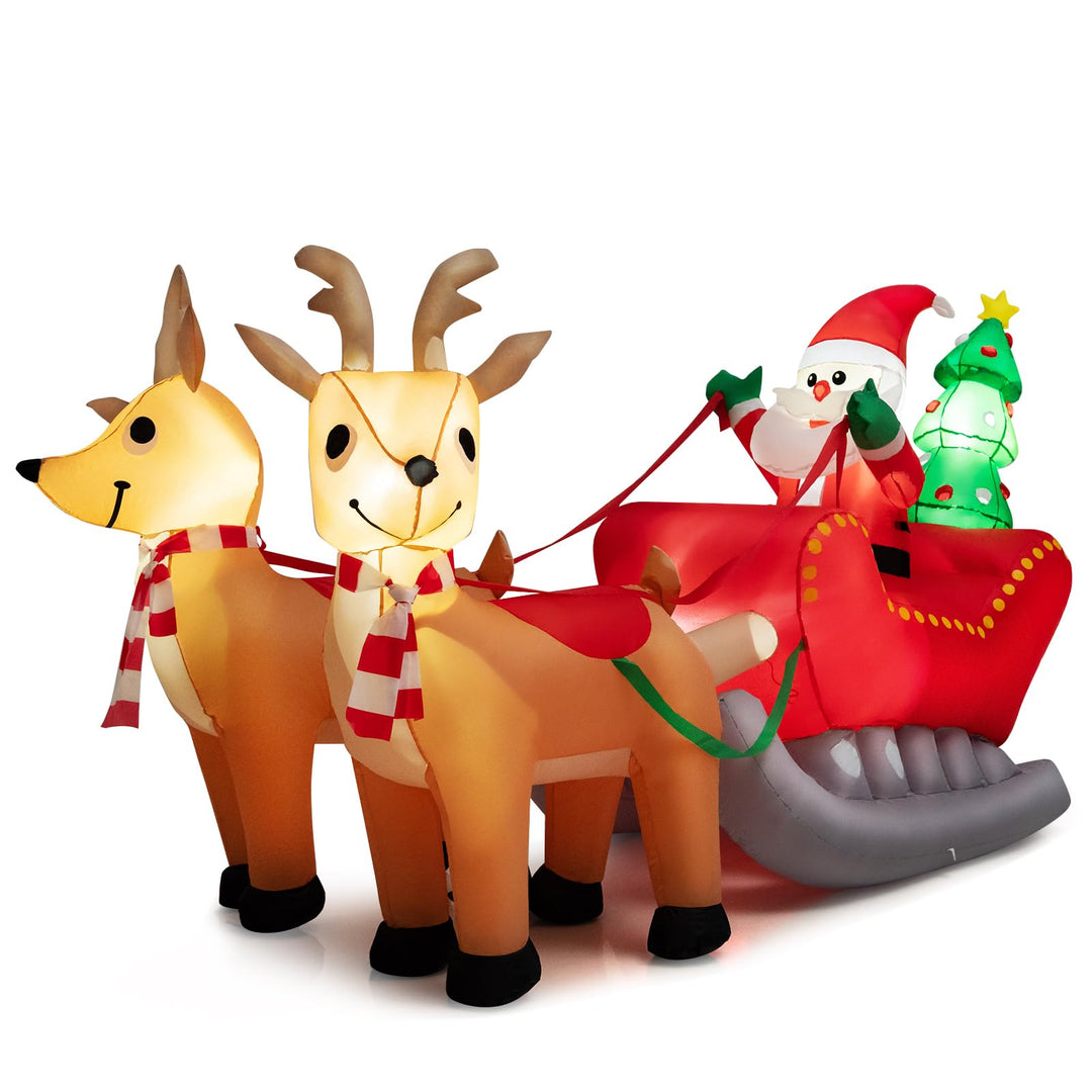 Inflatable Christmas Santa on Sleigh with 2 Reindeer &amp; Xmas Tree, 7.2 FT Long Outdoor Yard Decoration Featuring Built-in LED Lights for Festive Holiday Displays