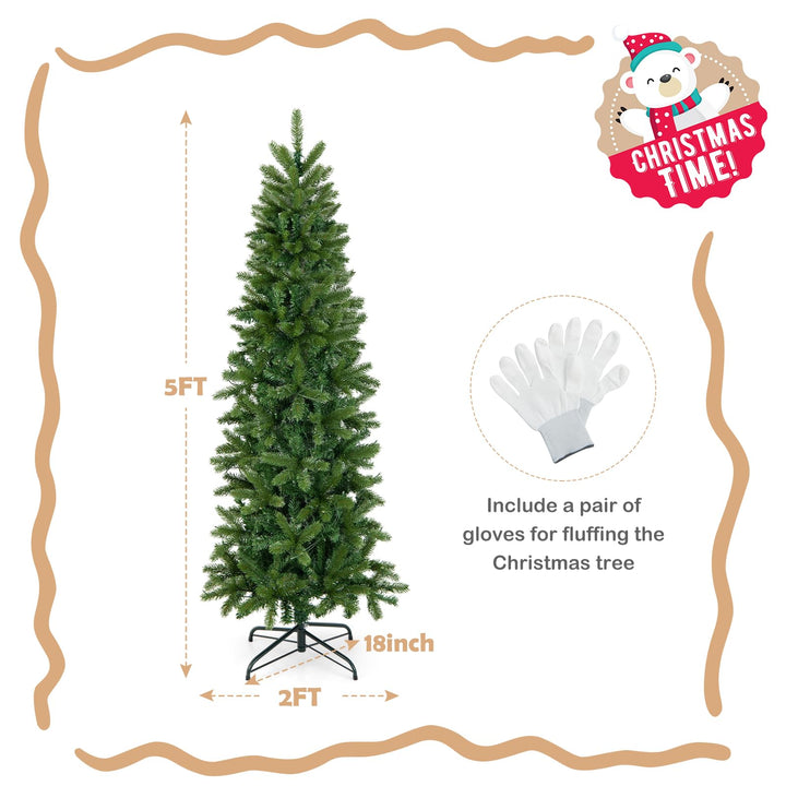 5 FT Pencil Christmas Tree, Pre-lit Xmas Tree with 180 Warm White &amp; Multi-color LED Lights