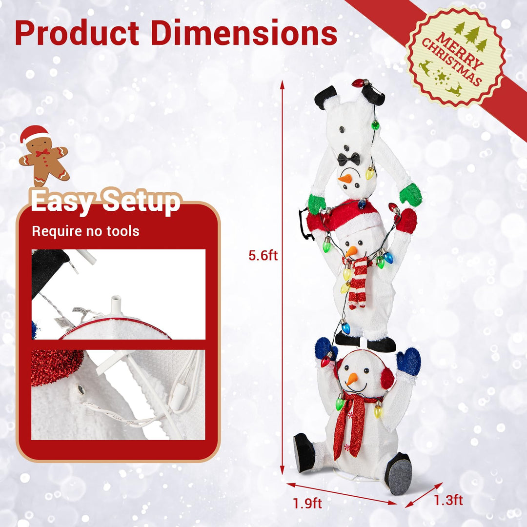 5.6 FT LED Snowmen Christmas Decoration, Pre-Lit Snowman Ornament with LED Lights, Light Strings