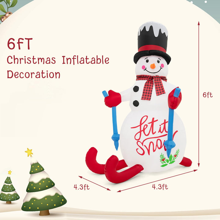 6FT Xmas Inflatable Skiing Snowman, Self Inflating Christmas Decoration with Built-in Sandbag