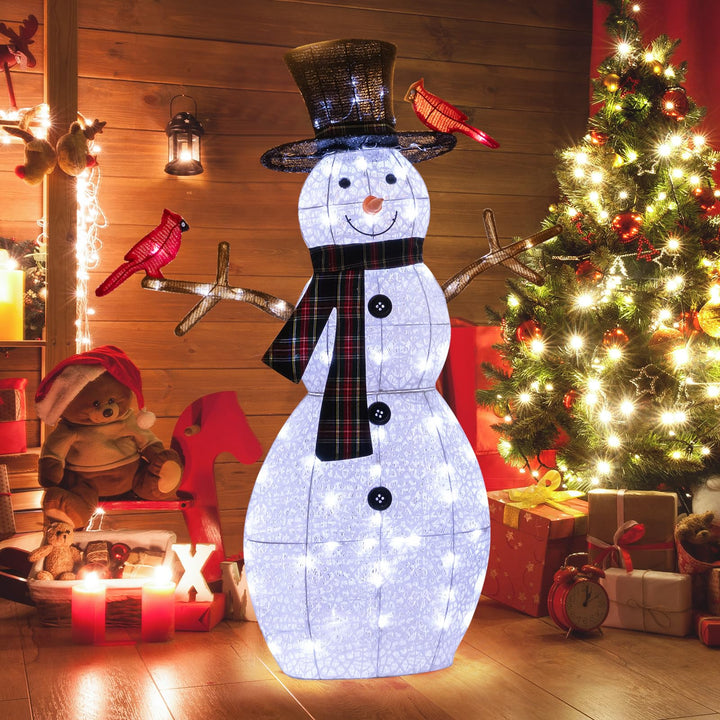 Lighted Snowman &amp; Redbirds Christmas Decoration, 4.2 FT/127 CM Pre-Lit Snowman Ornament with Warm-White LED Lights