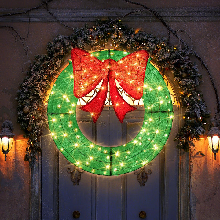 48 Inch Pre-Lit Christmas Wreath, Indoor/Outdoor Xmas Decoration with 200 LED Lights