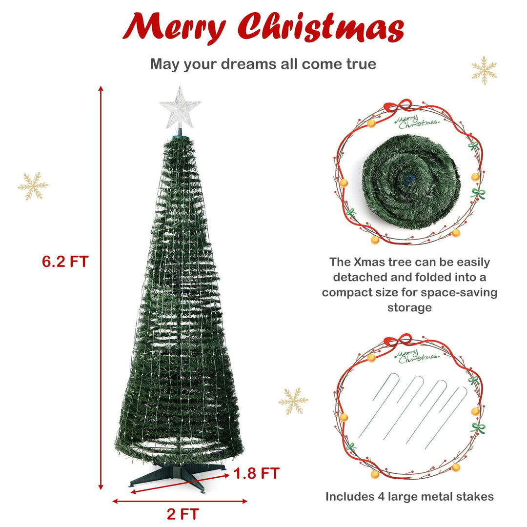 6.2 FT Pop-up Lighted Christmas Tree, Pre-Lit Xmas Tree W/ 282 RGB LED Lights