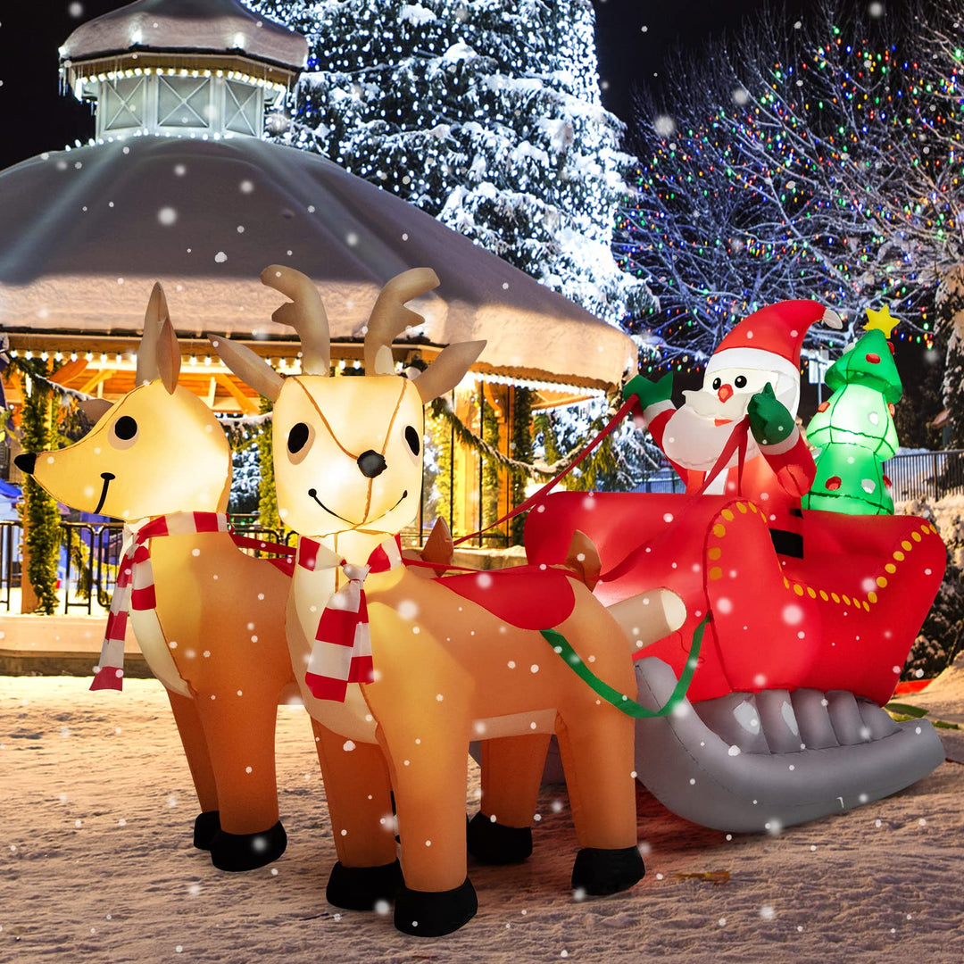 Inflatable Christmas Santa on Sleigh with 2 Reindeer &amp; Xmas Tree, 7.2 FT Long Outdoor Yard Decoration Featuring Built-in LED Lights for Festive Holiday Displays